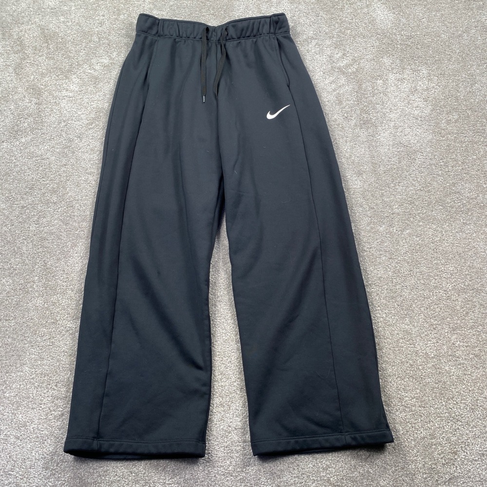 Nike Wide Leg Sweatpants Womens Small Black Therma-FIT Fleece CN9394-010